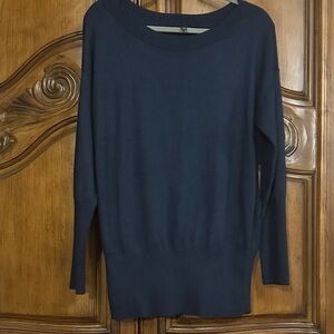 White House Black Market Deep Teal Crew Neck Wool Blend Knit Tunic Sweater Large